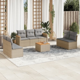 Juego de sofás jardín con cojines beige mezcla 8 pzas ratán PE