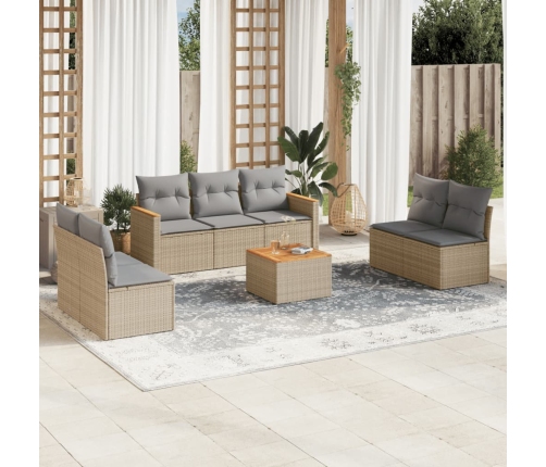 Juego de sofás jardín con cojines beige mezcla 8 pzas ratán PE