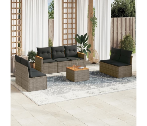 Set de sofás de jardín 8 pzas y cojines ratán sintético gris