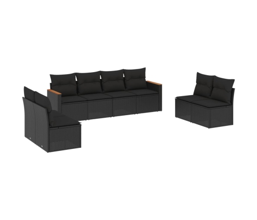 Set de sofás de jardín 8 piezas y cojines ratán sintético negro