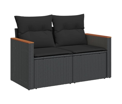 Set de sofás de jardín 8 piezas y cojines ratán sintético negro
