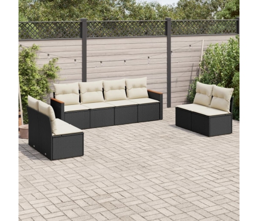 Set de sofás de jardín 8 piezas y cojines ratán sintético negro