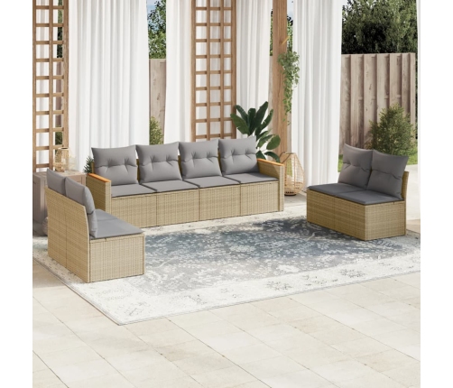 Juego de sofás jardín con cojines beige mezcla 8 pzas ratán PE