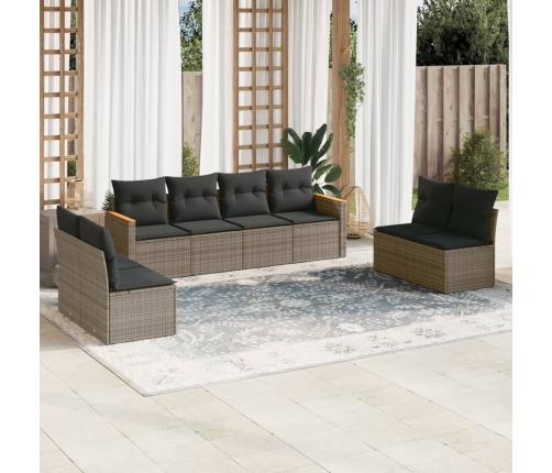 Set de sofás de jardín 8 pzas y cojines ratán sintético gris