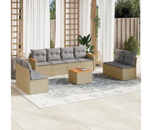 Juego de sofás jardín con cojines beige mezcla 9 pzas ratán PE