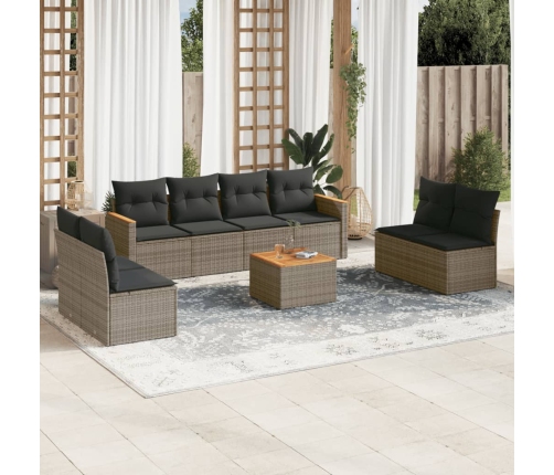 Set de muebles de jardín 9 pzas y cojines ratán sintético gris