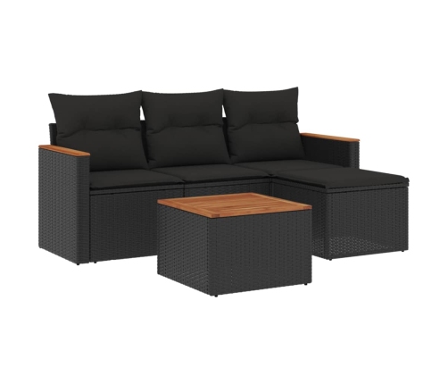 Set de muebles de jardín 5 pzas y cojines ratán sintético negro