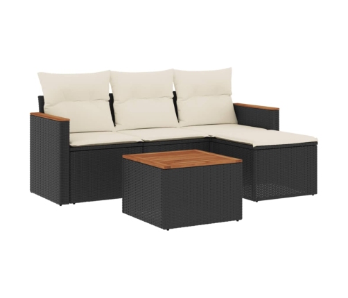 Set de muebles de jardín 5 pzas y cojines ratán sintético negro