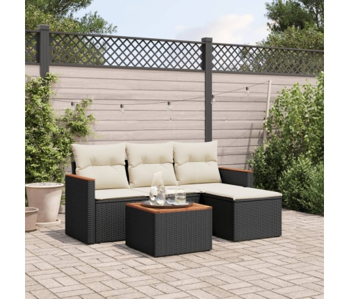 Set de muebles de jardín 5 pzas y cojines ratán sintético negro