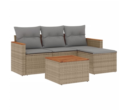 Juego de sofás jardín con cojines beige mezcla 5 pzas ratán PE