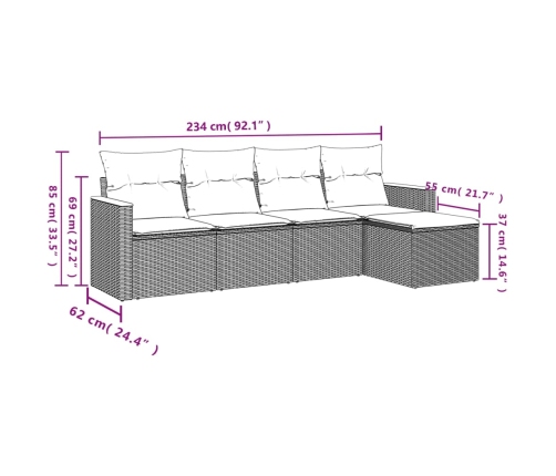 Set de muebles de jardín 5 pzas y cojines ratán sintético negro
