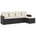 Set de muebles de jardín 5 pzas y cojines ratán sintético negro