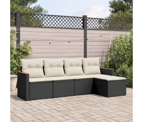 Set de muebles de jardín 5 pzas y cojines ratán sintético negro