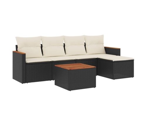 Set de sofás de jardín 6 piezas y cojines ratán sintético negro