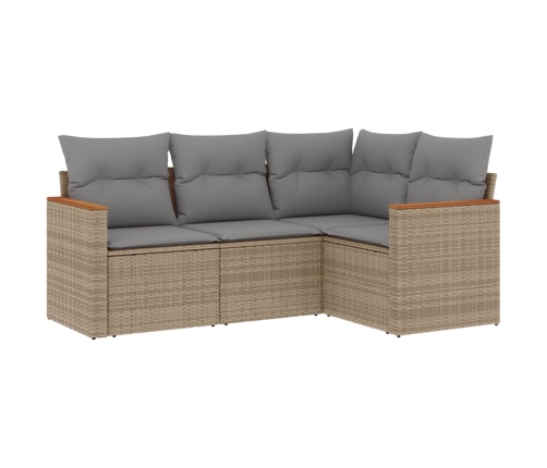 Juego de sofás jardín con cojines beige mezcla 4 pzas ratán PE
