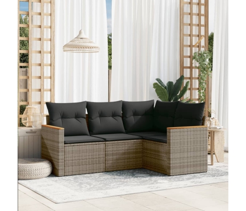 Set de sofás de jardín 4 pzas y cojines ratán sintético gris