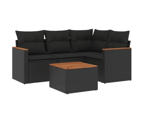 Set de muebles de jardín 5 pzas y cojines ratán sintético negro
