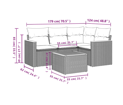 Set de muebles de jardín 5 pzas y cojines ratán sintético negro
