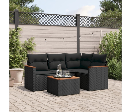 Set de muebles de jardín 5 pzas y cojines ratán sintético negro