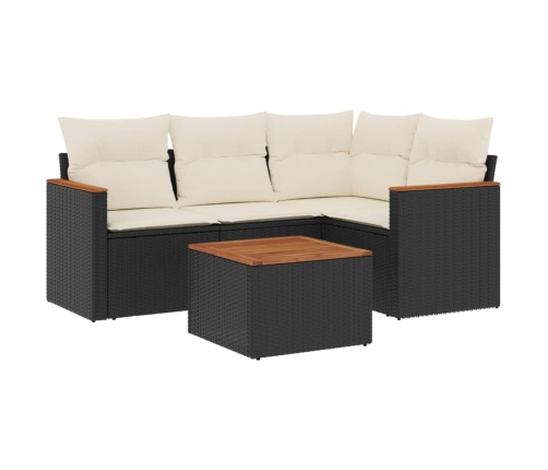 Set de muebles de jardín 5 pzas y cojines ratán sintético negro