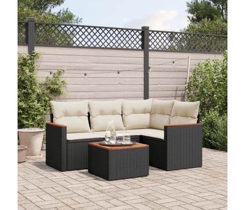 Set de muebles de jardín 5 pzas y cojines ratán sintético negro