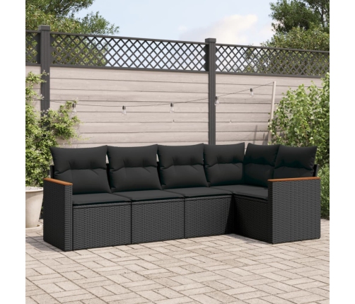 Set de muebles de jardín 5 pzas y cojines ratán sintético negro