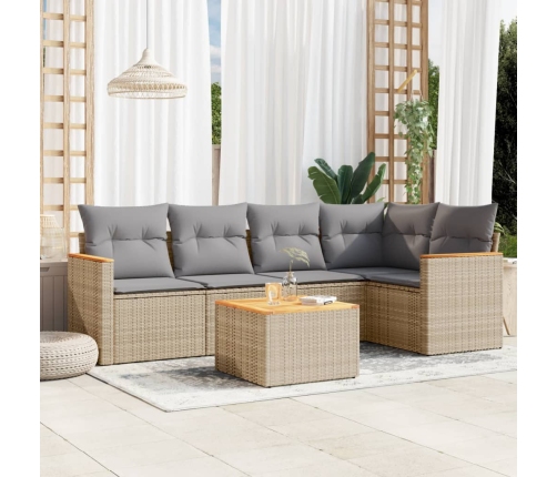 Juego de sofás jardín con cojines beige mezcla 6 pzas ratán PE