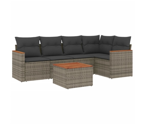 Set de muebles de jardín 6 pzas y cojines ratán sintético gris