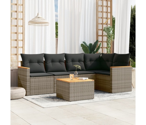 Set de muebles de jardín 6 pzas y cojines ratán sintético gris