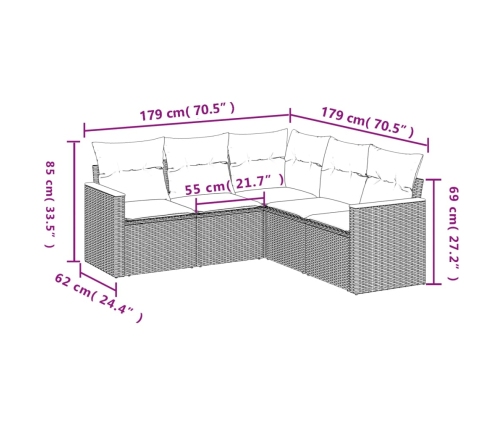 Set de muebles de jardín 5 pzas y cojines ratán sintético negro