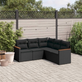 Set de muebles de jardín 5 pzas y cojines ratán sintético negro
