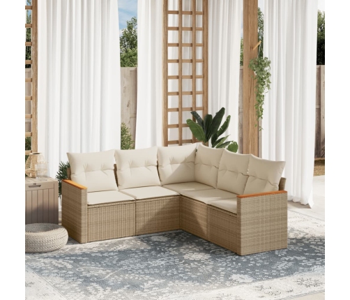 Juego de sofás jardín con cojines 5 pzas ratán sintético beige