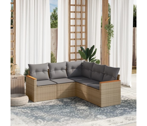 Juego de sofás jardín con cojines beige mezcla 5 pzas ratán PE