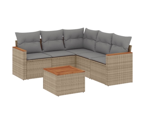 Juego de sofás jardín con cojines beige mezcla 6 pzas ratán PE