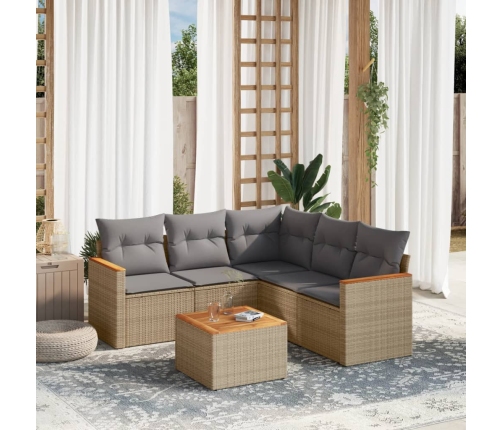 Juego de sofás jardín con cojines beige mezcla 6 pzas ratán PE