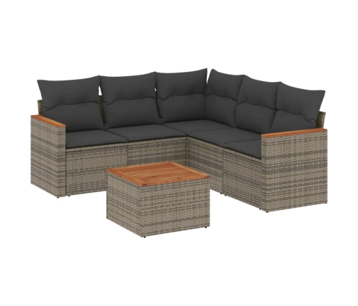 Set de muebles de jardín 6 pzas y cojines ratán sintético gris