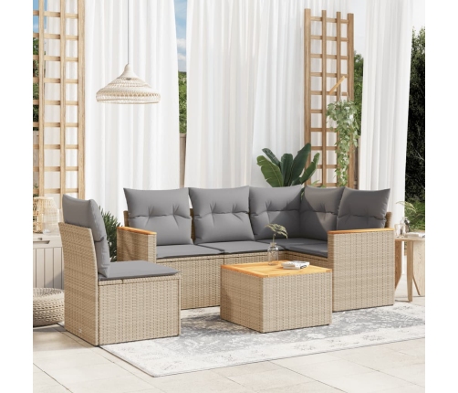 Juego de sofás jardín con cojines beige mezcla 6 pzas ratán PE