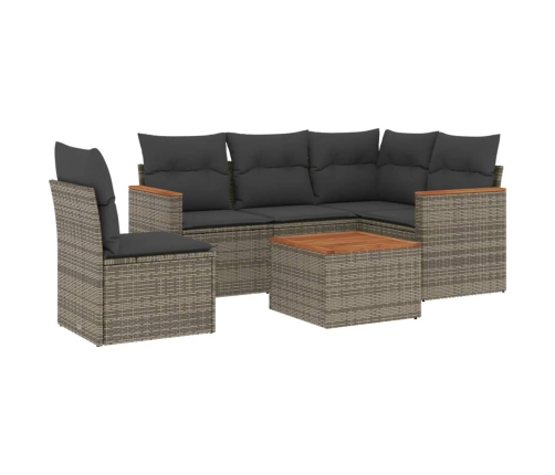 Set de muebles de jardín 6 pzas y cojines ratán sintético gris