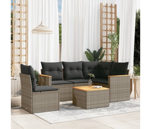 Set de muebles de jardín 6 pzas y cojines ratán sintético gris