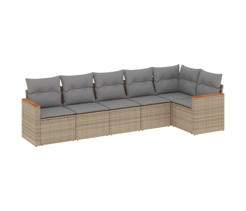 Juego de sofás jardín con cojines beige mezcla 6 pzas ratán PE