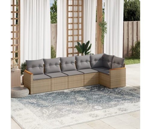 Juego de sofás jardín con cojines beige mezcla 6 pzas ratán PE