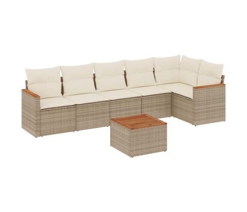 Set sofás de jardín 7 piezas y cojines ratán sintético beige