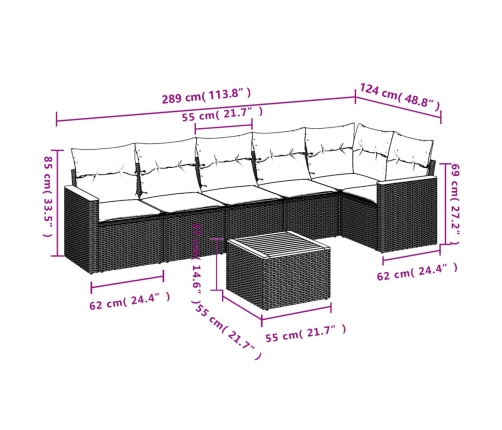 Set sofás de jardín 7 piezas y cojines ratán sintético beige