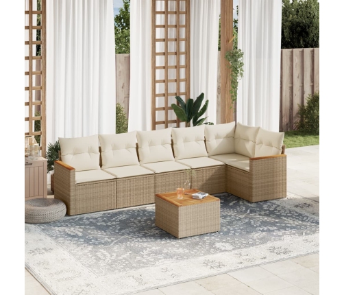 Set sofás de jardín 7 piezas y cojines ratán sintético beige