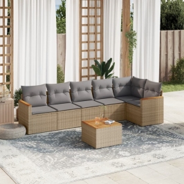 Juego de sofás jardín con cojines beige mezcla 7 pzas ratán PE