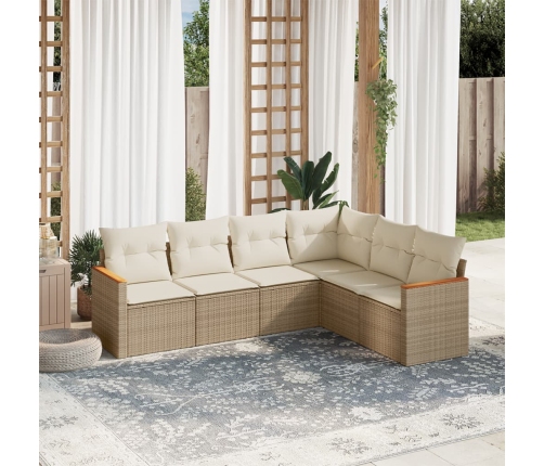 Juego de sofás jardín con cojines 6 pzas ratán sintético beige