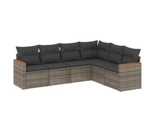 Set de muebles de jardín 6 pzas y cojines ratán sintético gris