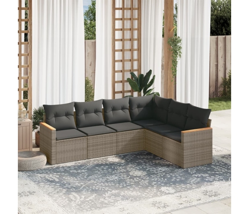 Set de muebles de jardín 6 pzas y cojines ratán sintético gris