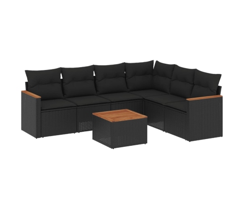 Set de comedor de jardín 7 pzas y cojines ratán sintético negro