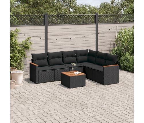 Set de comedor de jardín 7 pzas y cojines ratán sintético negro